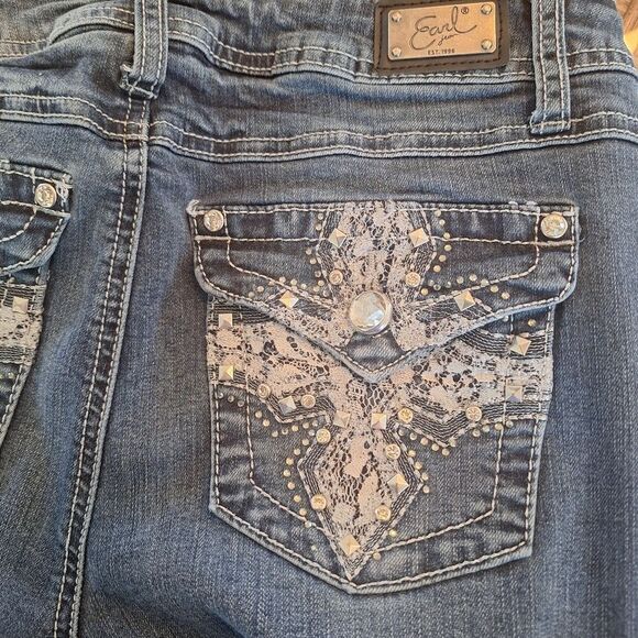 EARL Jeans Bling Slim Boot Y2K Stretch Denim Rhinestones Lace size 6 Embellished - Picture 5 of 15